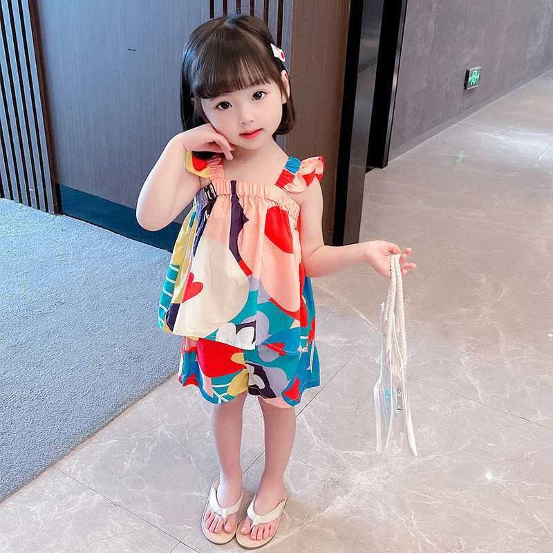 Clothing Sets Baby Girls Clothing Sets Summer Suspender Top Color Matching Floral Vest + ChildrenS Casual Pants Little Kids Clothes Suit
