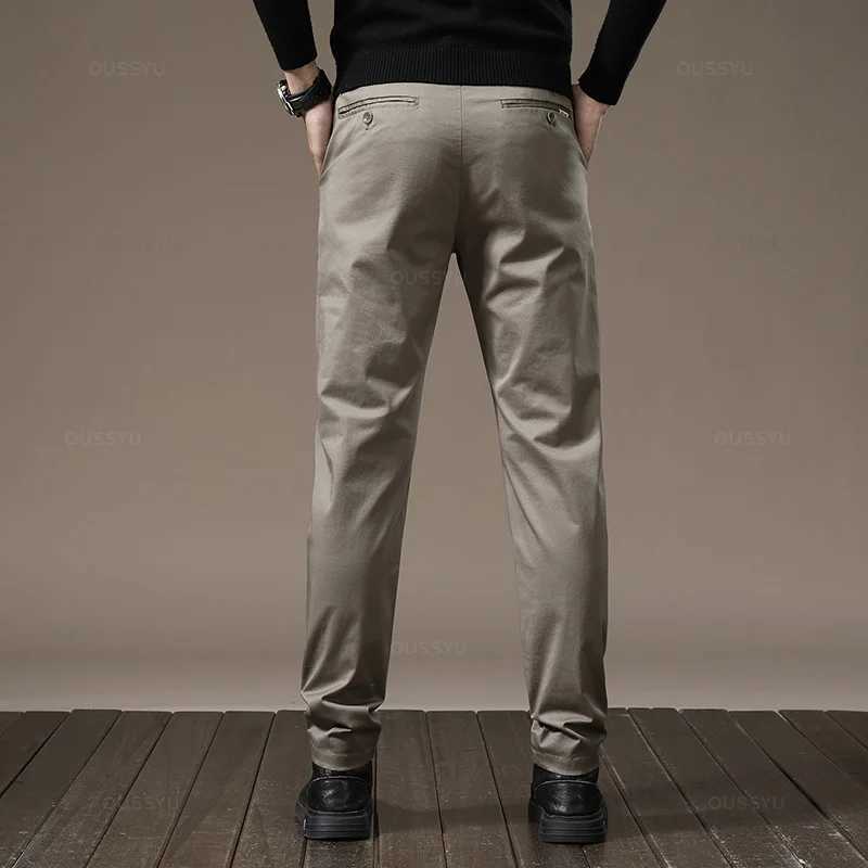 Men's Pants New High Quality Combed Cotton Casual Pants Men Thick Solid color Business Fashion Straight Fit Chinos Gray Brand Trousers Male Y2405