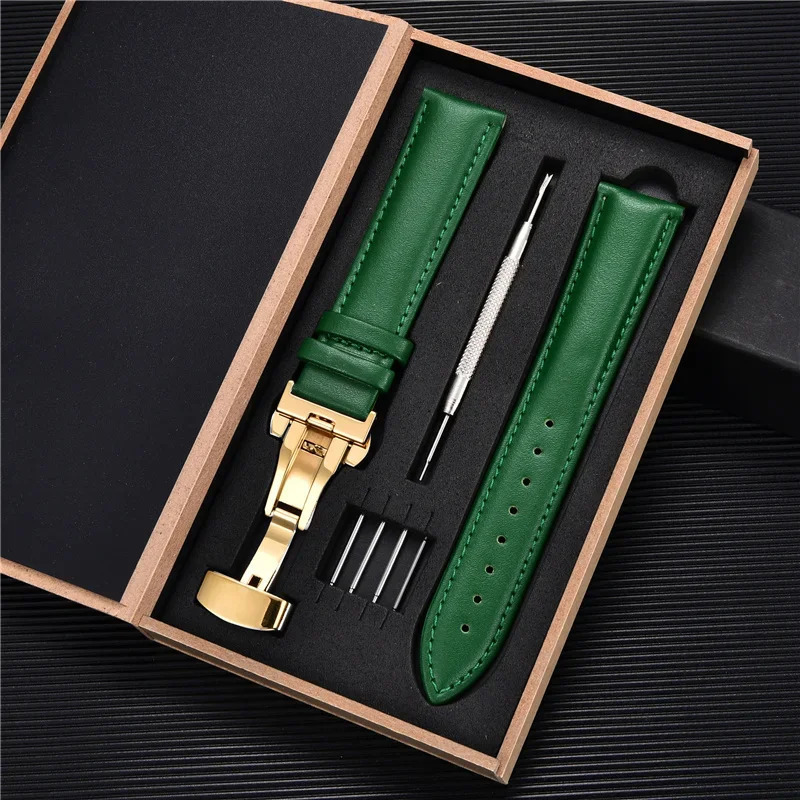 Calfskin Leather Watch Band with Butterfly Buckle 18mm 20mm 22mm 24mm Watchbands Watches Accessories Men Women Wrist Straps 240515
