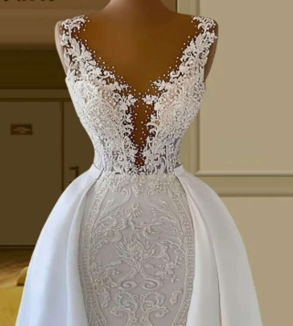 Sexy Deep V-neck Weeding Dress Vintage Trumpet Bride Robe Classic Graceful Floor-length Bridal Dresses Vestidos De Novia