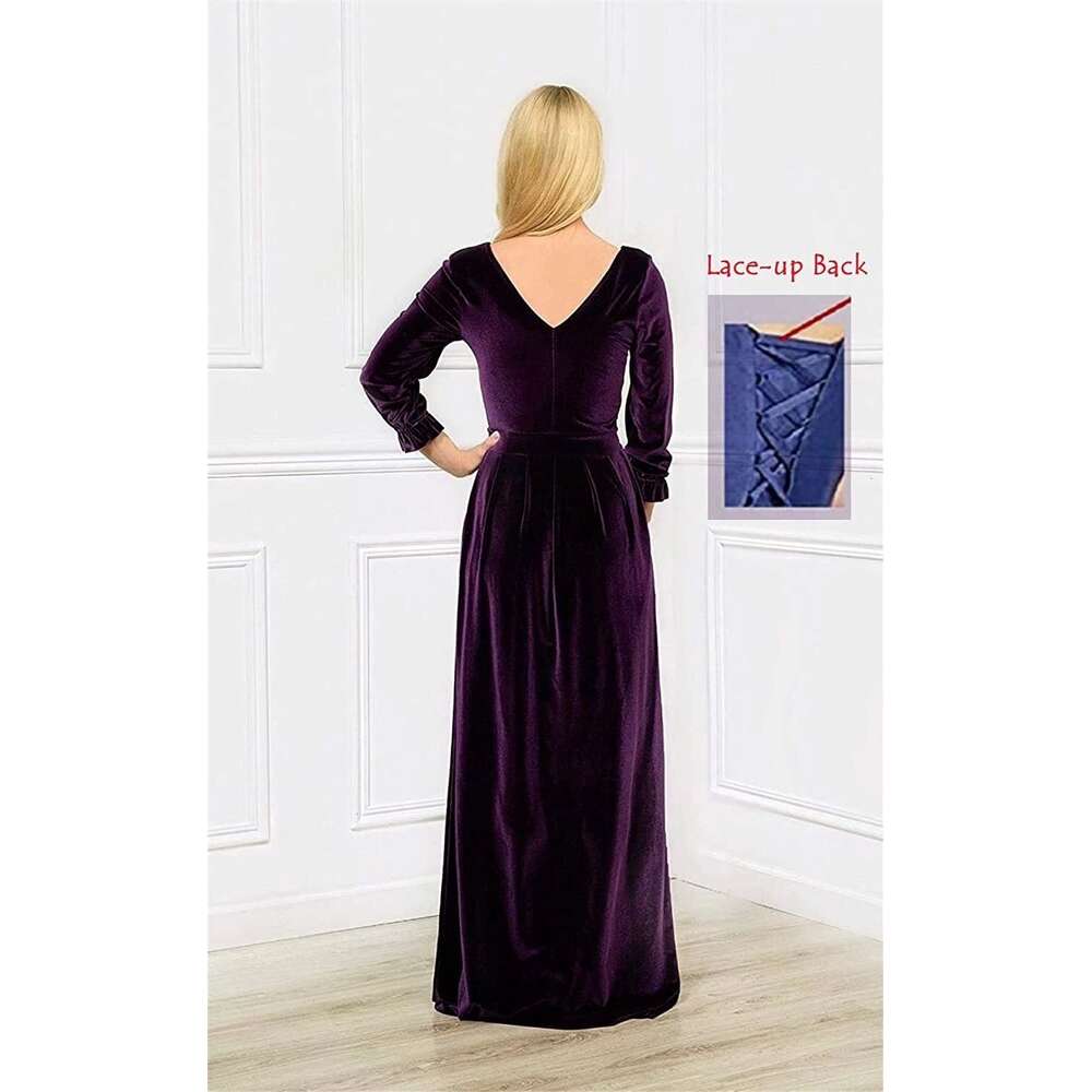 MARSEN Long Sleeve Veet Bridesmaid Dresses Maxi for Women V Neck Prom Dress with Slit Formal Evening Gowns prom AMZ