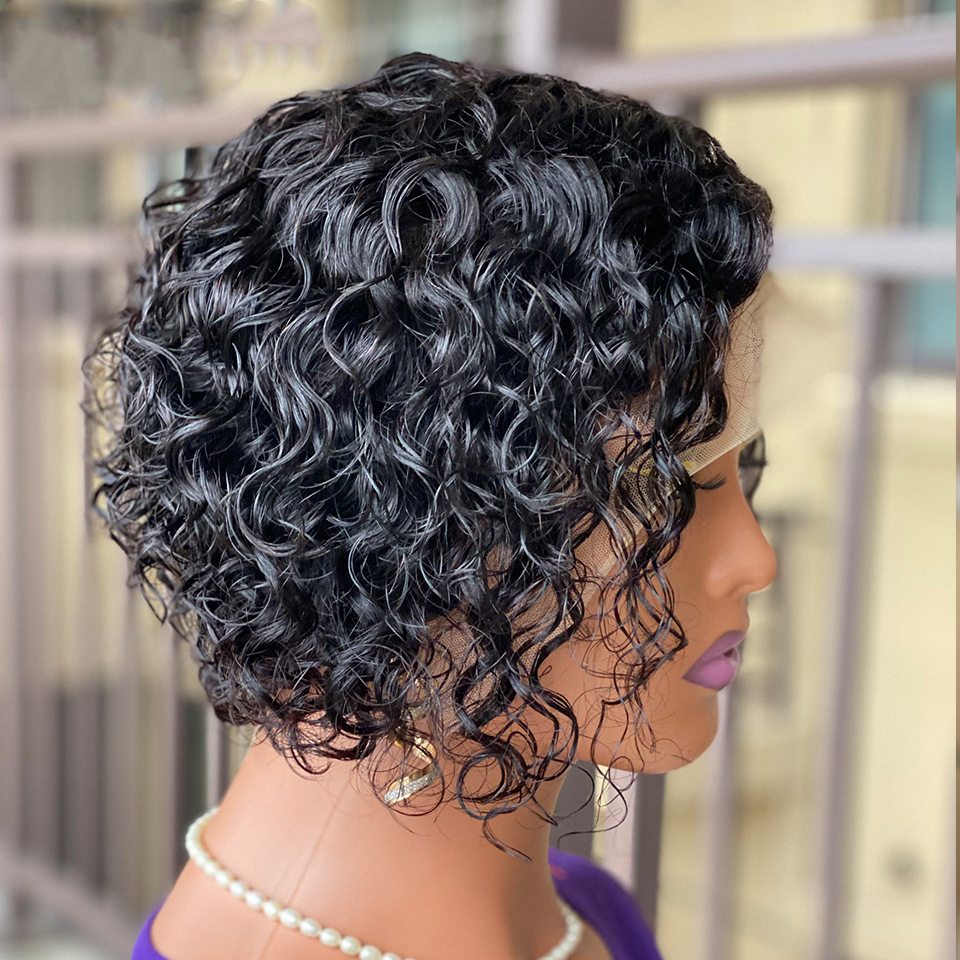 Curly pixie cut frontal wigs human hair Silky Curly Hair Lace Front Wig Brazilian Virgin Human Hair 13x4 Full Lace Wigs for Women Natural Color