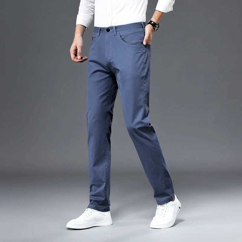 Men's Pants 2024 New 98%Cotton Casual Pants Men Solid color Business Fashion Slim Straight Fit Chinos Gray Autumn Winter Brand Trousers Male Y240