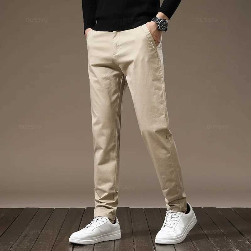 Men's Pants New High Quality Combed Cotton Casual Pants Men Thick Solid color Business Fashion Straight Fit Chinos Gray Brand Trousers Male Y2405