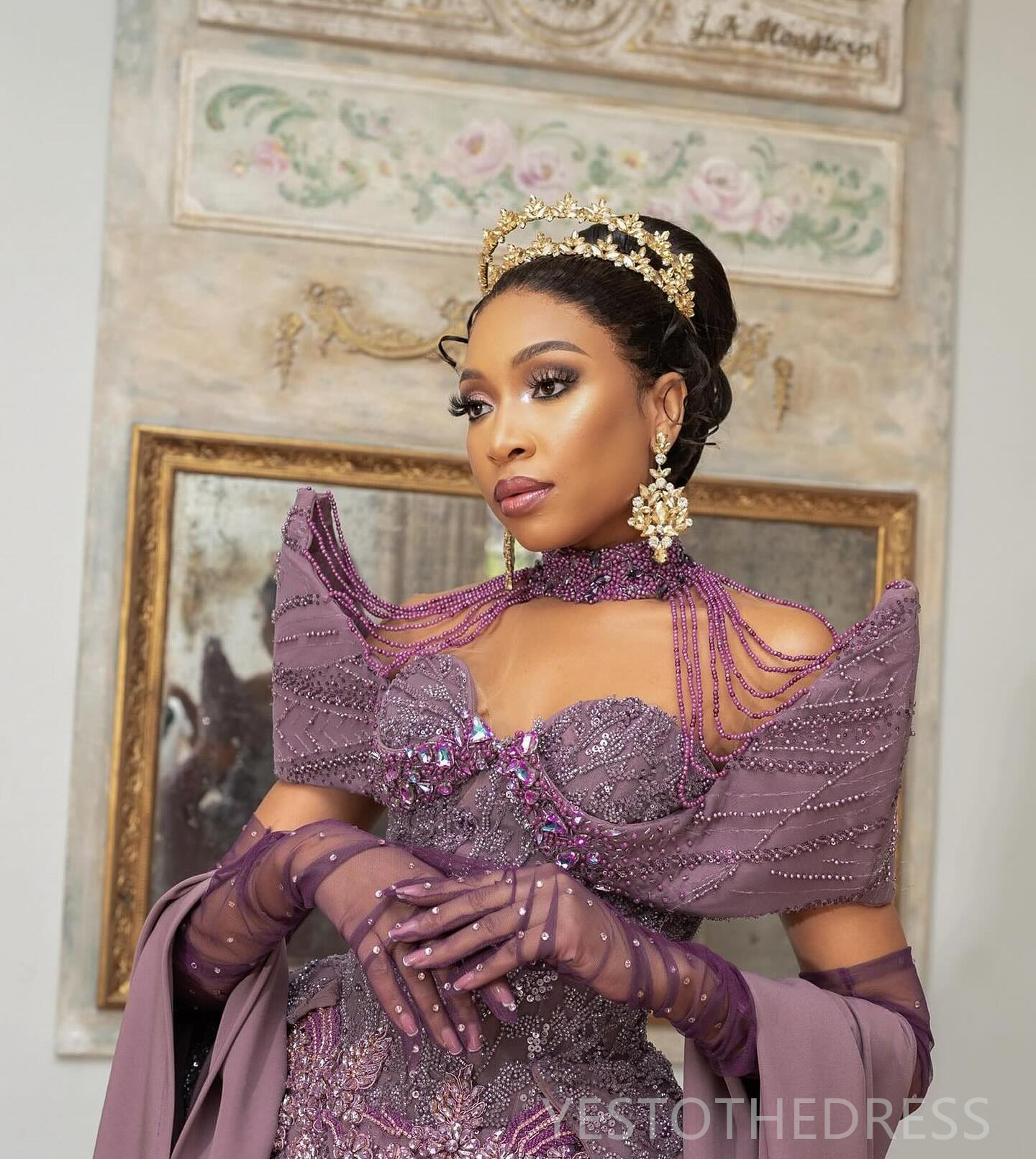 2024 Lilac Plus Size Prom Dresses for Special Occasions Promdress Illusion High Neck Beaded Rhinestones Lace Crystals Tassel Birthday Second Reception