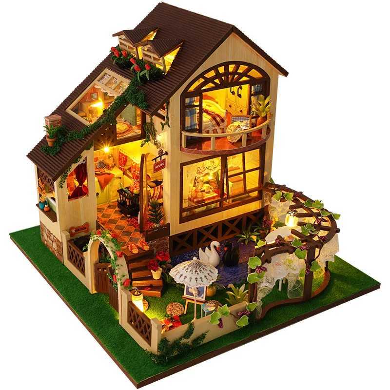 Architecture/DIY House Big Villa Diy Dollhouse With Furniture Light Doll House Casa Children Girl Boy For Toys Birthday Gifts TB24