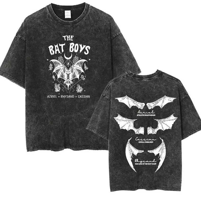 Men's T-Shirts The Bat Boys Rhysand Azriel Cassian T Shirt Men Women Vintage Washed Short Slve T-shirts Aesthetic Clothing Oversized T-Shirt T240