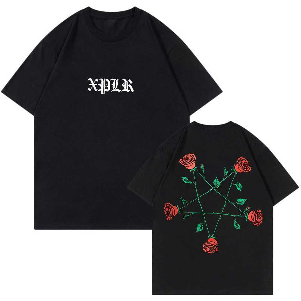 Men's T-Shirts XPLR Sam and Colby Pentagram Roses T 2024 New Crewneck Short Slve Strtwear Women Men T-shirt Couple Clothes T240515