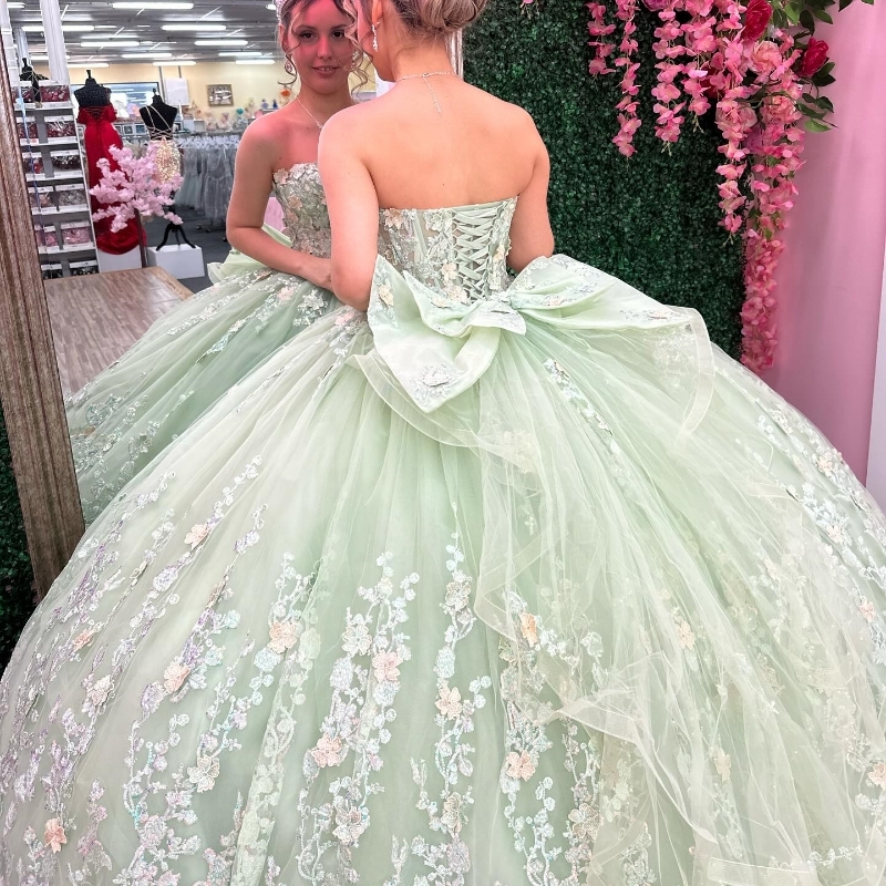 Mint Green Shiny Princess Ball Gown Quinceanera Off The Shoulder Applique Lace Tull Sequin Sweet 16 Dress Vestido 15 De