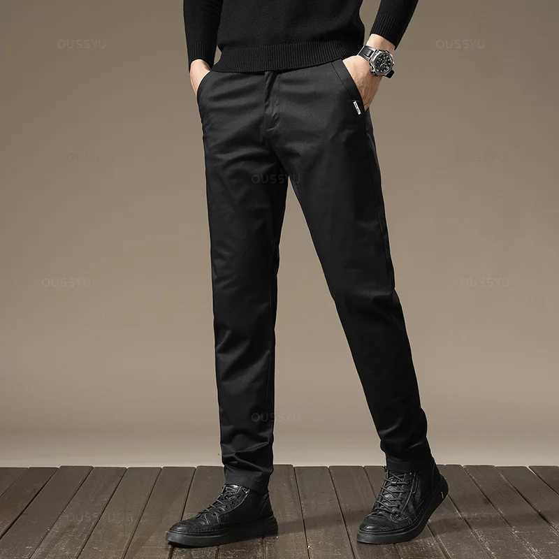 Men's Pants New High Quality Combed Cotton Casual Pants Men Thick Solid color Business Fashion Straight Fit Chinos Gray Brand Trousers Male Y2405