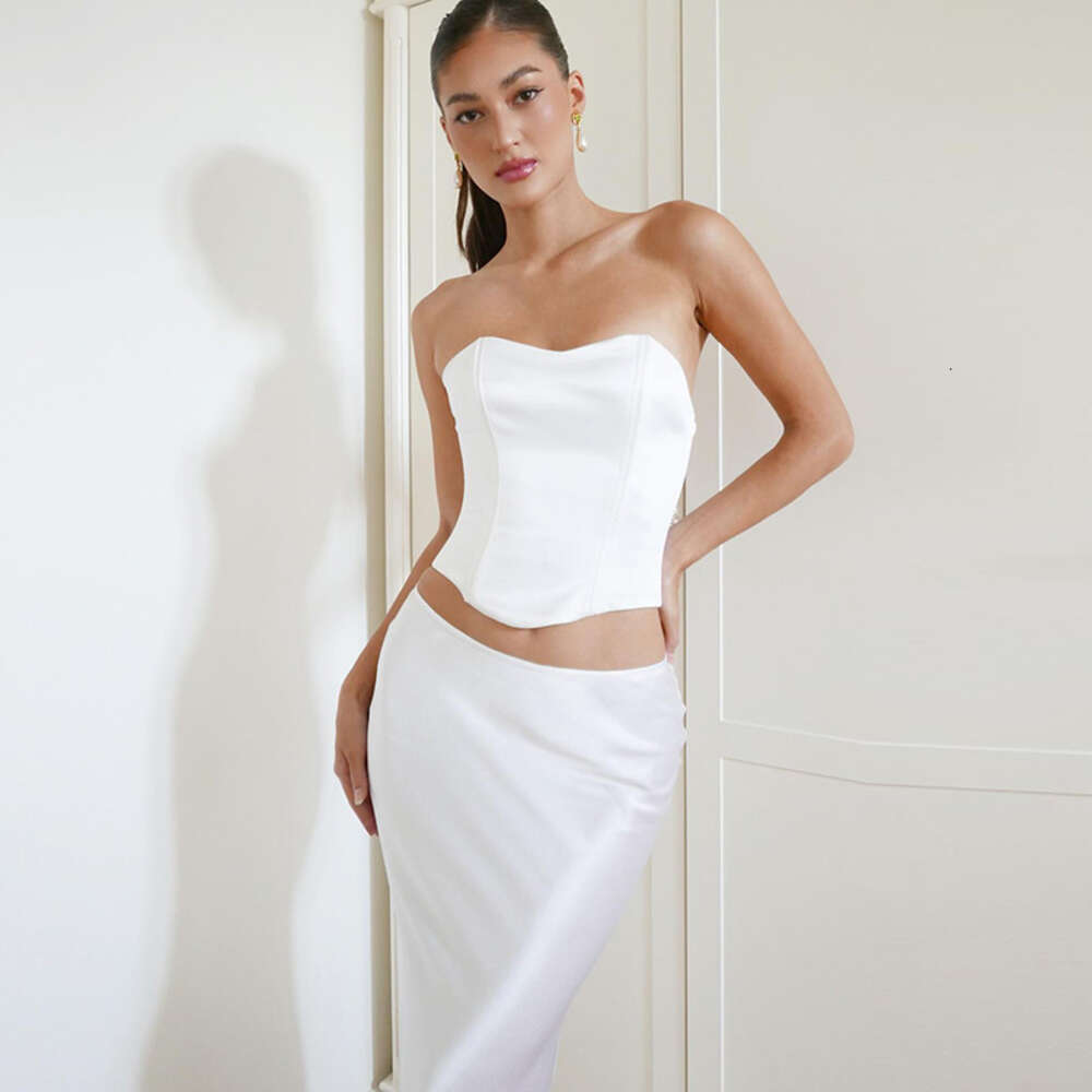 Hot selling new women's clothing solid color fashionable strap wrapped chest sexy buttocks long skirt set F51554