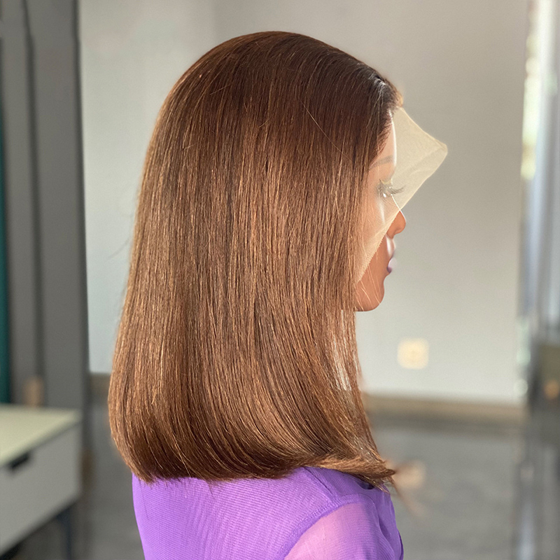 180 Density Brown Bob Lace Human Hair wigs Silky Straight hair Lace Front Wig Brazilian Virgin Human Hair 13x4 Full Lace Wigs for Women