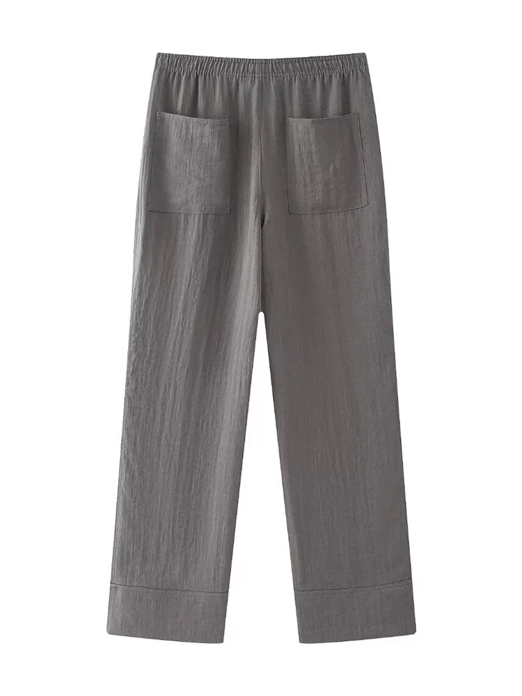 Willshela Women Fashion Two Piece Set Grey Lace Up Loose Coats Vintage High Elastic Waist Trousers Feamle Chic Lady Pants Sets 240430