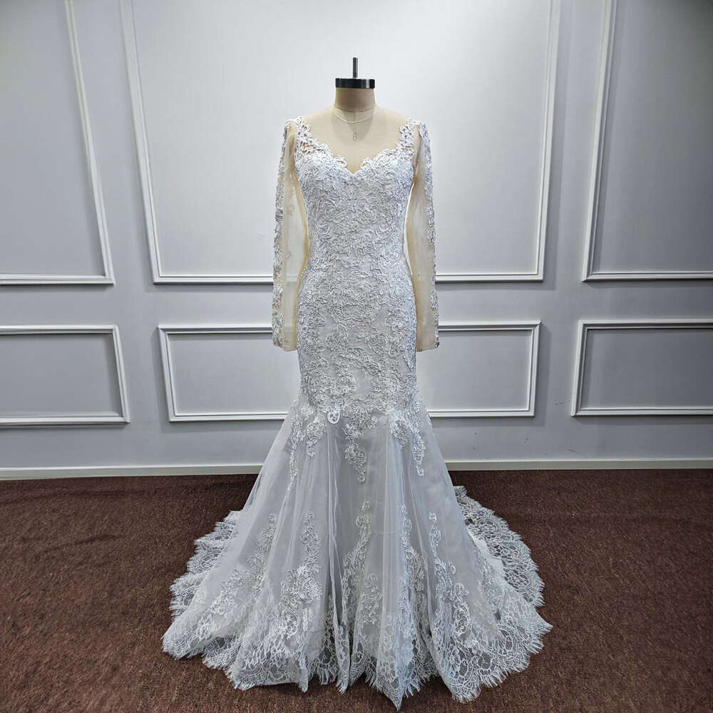 Backless Exquisite Lace Wedding Dresses For Women Mermaid Full Sleeve Embroidery Appliques Illusion Bridal Gown Vestido De Novia