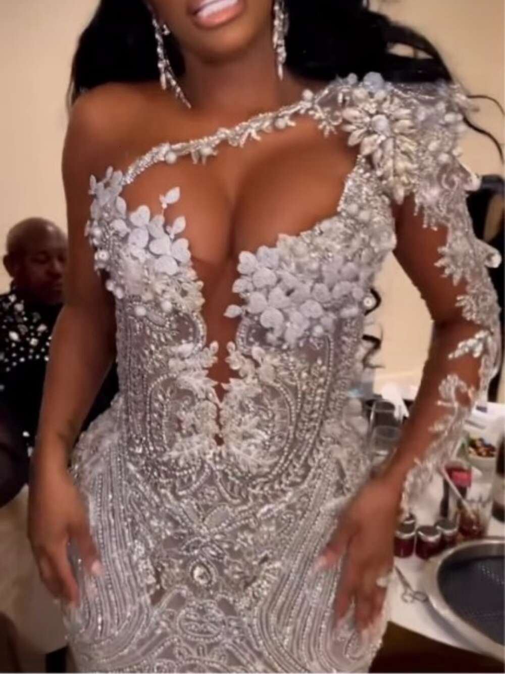 Neck V Wedding Dresses Sparkly Mermaid Crystals Dress For Bride Appliques Or Length Bridal Gown Vestido De Novia Estido