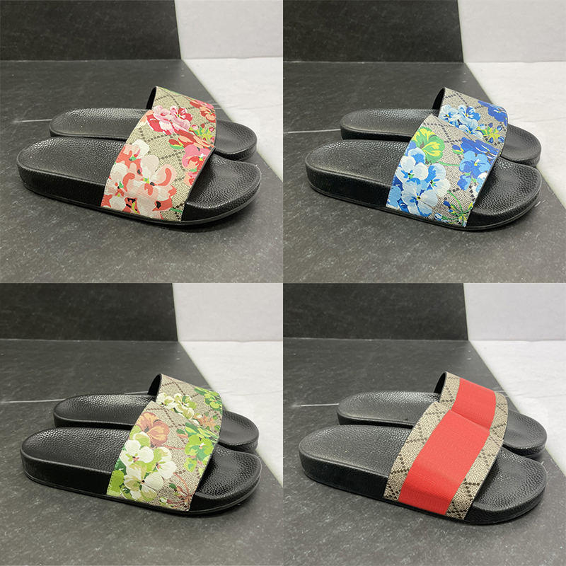 2024 Designer Slides Mens Womens Slippers with Original Box Dust Bag black floral flowers Canvas green flowers shoes Fashion luxury summer sandals beach sneakers