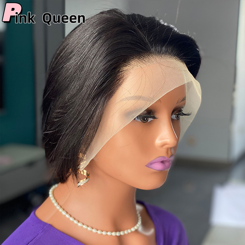 13x4 Pixie Cut Lace Front Wigs Human Hair 150 Density Bouncy Straight hair 6inch Natural Black fashion Lace Front Wig