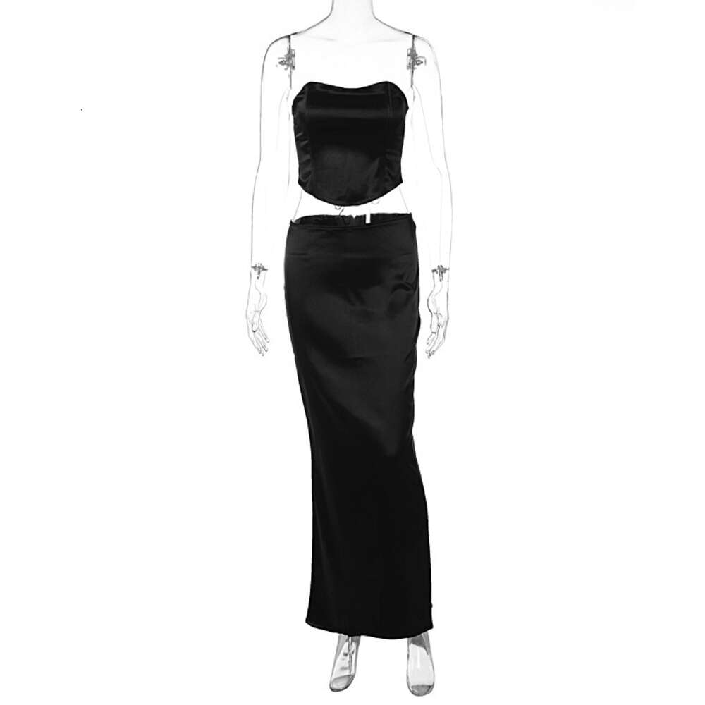Hot selling new women's clothing solid color fashionable strap wrapped chest sexy buttocks long skirt set F51554