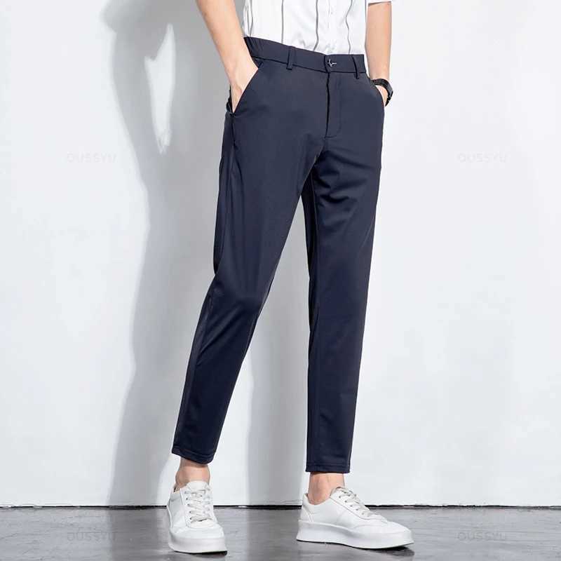Men's Pants Summer Stretch Ankle-Length Suit Pants Men Thin Business Solid Color Slim Casual Formal Office Trousers Male Plus Size 28-38 Y240514N