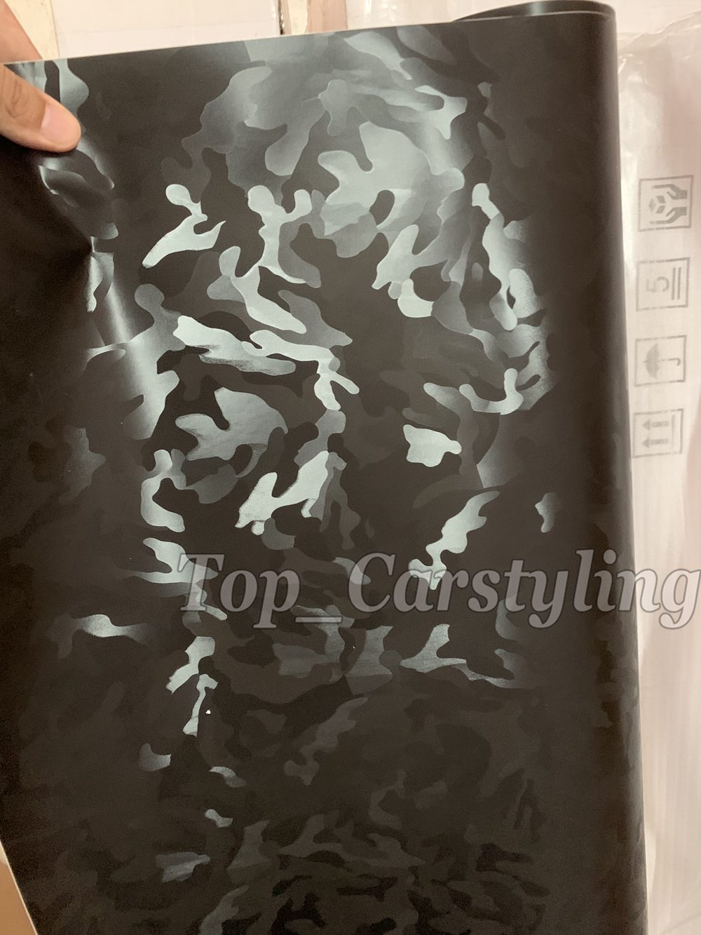 3D Shadow Black Vinyl Wrap Car Covering Film With Air Release Initial Low Tack Glue Self Adhesive Foil 1.52x18m 5X59ft