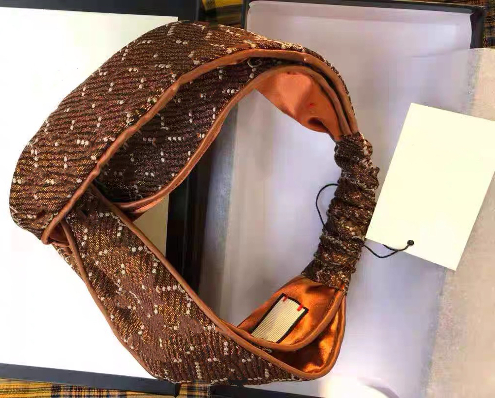 Hot sale women designer headbands Satin Silk Hair bands Blue Gold Thread Classic Crossed Head scarf gift