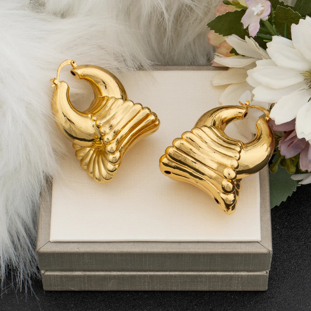Dubai Gold Color Hoop Earrings for Ladies Weddings Bride Round Dangle African Daily Wear Exquisite Jewellery Gifts 240515