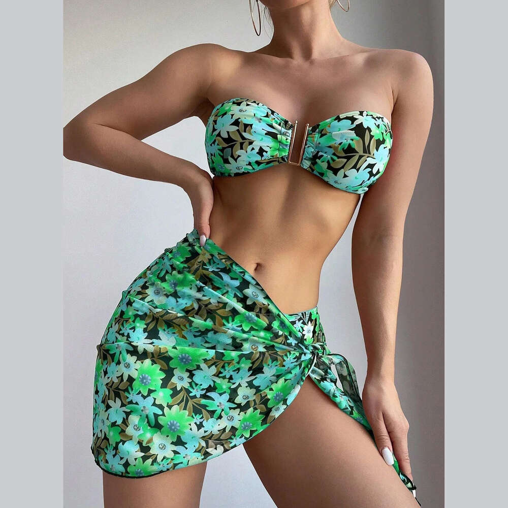 Ddmytiger Women S Split Metal U Shaped Bikini BIKINI Three Piece Printed Swimwear H