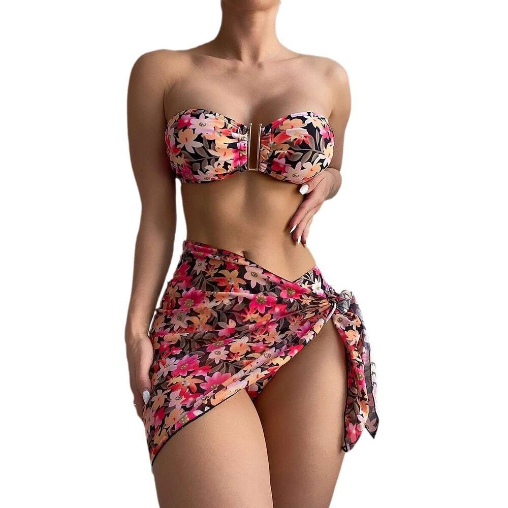 Ddmytiger Women S Split Metal U Shaped Bikini BIKINI Three Piece Printed Swimwear H