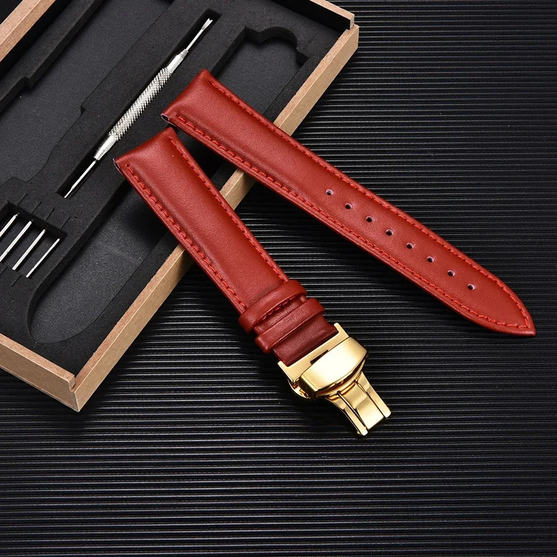 Calfskin Leather Watch Band with Butterfly Buckle 18mm 20mm 22mm 24mm Watchbands Watches Accessories Men Women Wrist Straps 240515