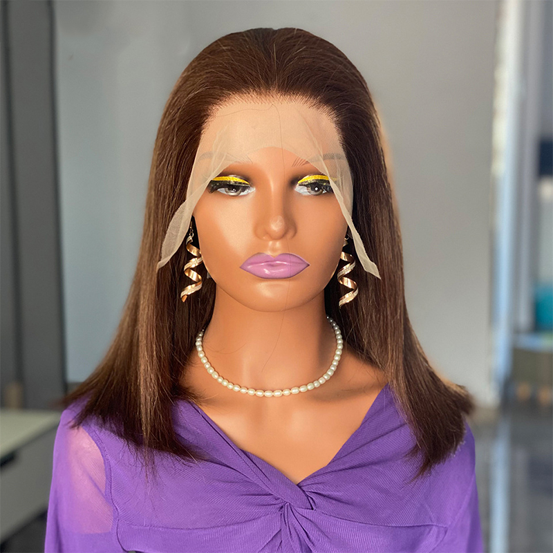 180 Density Brown Bob Lace Human Hair wigs Silky Straight hair Lace Front Wig Brazilian Virgin Human Hair 13x4 Full Lace Wigs for Women