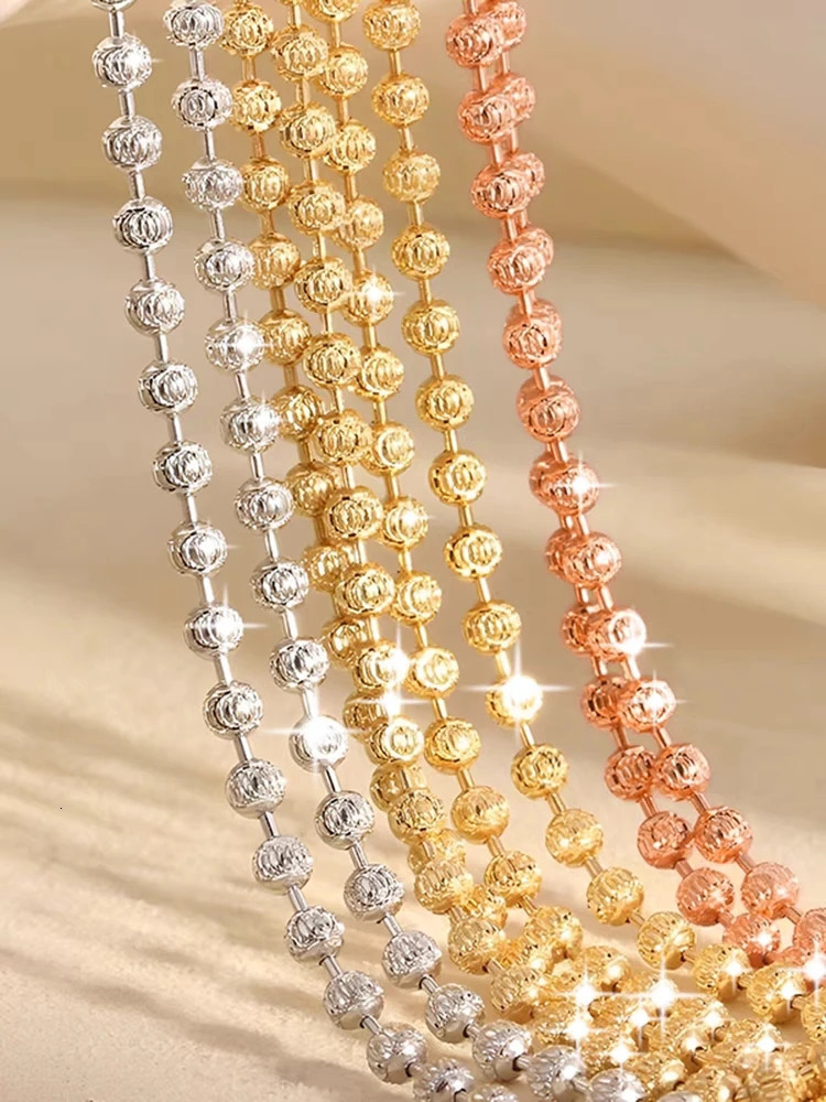 Pure 925 Sterling Silver Starlight Diamond Chain Necklace for Women S925 2mm Scimitar Ball Beads Collar fit Pendant DIY Jewelry 240515