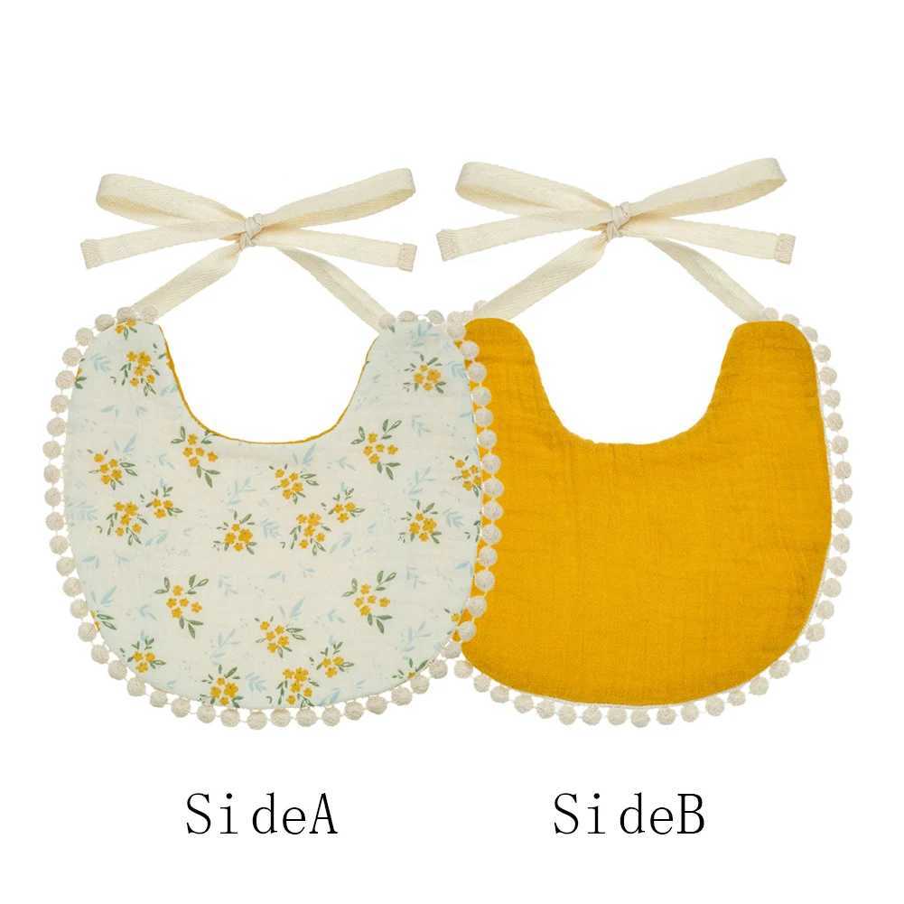 Bibs Burp Cloths Muslin Cotton Baby Boys Girls Bibs Double Side Flower Rainbow Print Saliva Towel Infant Feeding Burp Cloth Kids Adjustable ScarfL4812