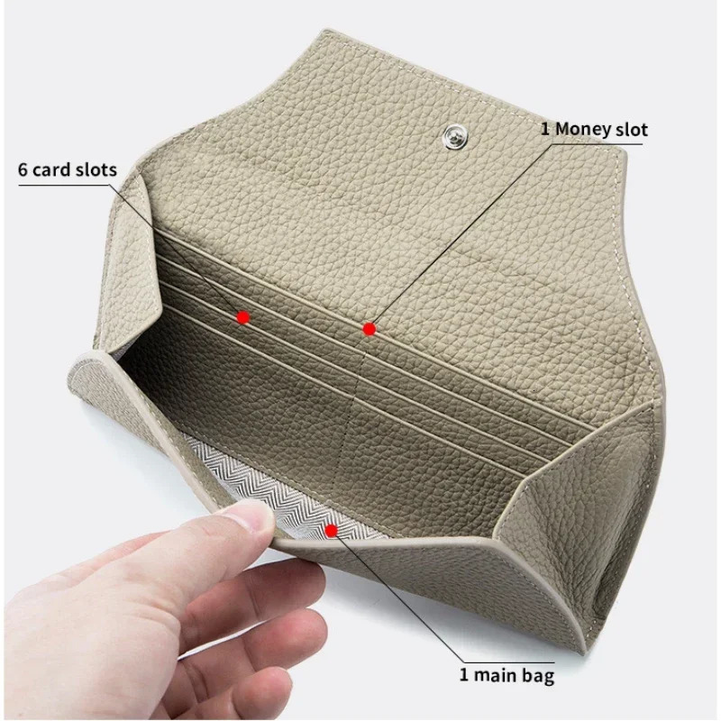 Long Wallet Bags Genuine Leather Women Clutch Simple Coin Purse Card Holder Key Lipstick Storage Phone Pouch Case For Girls 240514