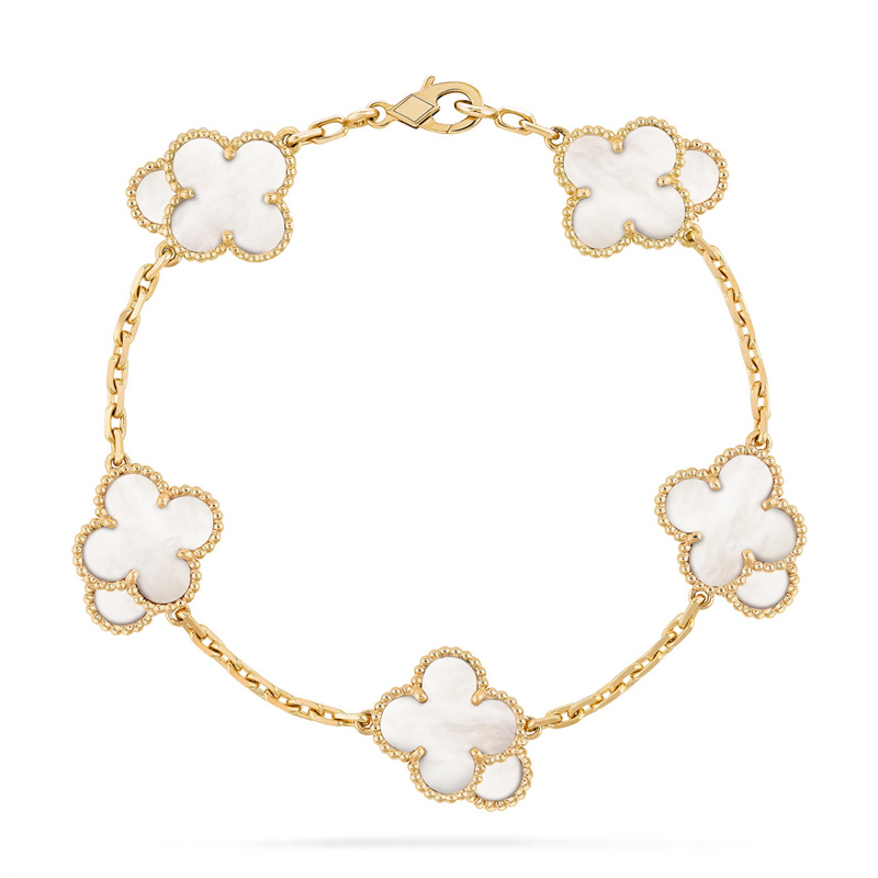 Designer Fashion Classic Leaf Clover Charm Bracelets Chaîne Gold Gold Agate Shell Pérothe pour femmes Bijoux de mariage