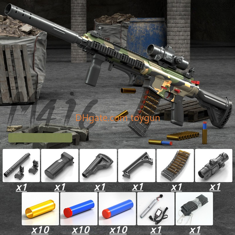 DIY M416 Soft Bullets Rifle Toy Gun Detachable Shell Ejected Launcher Automatic Manual Dual Mode Continuous Firing With Scope Outdoor Cs Pubg Game Pro