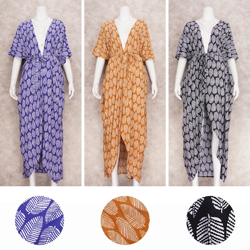 Kaftan Beach Tunic Cover up Saida de Praia Swimsuit Women Bikini cover Pareo Sarong Beachwear N1225 240509