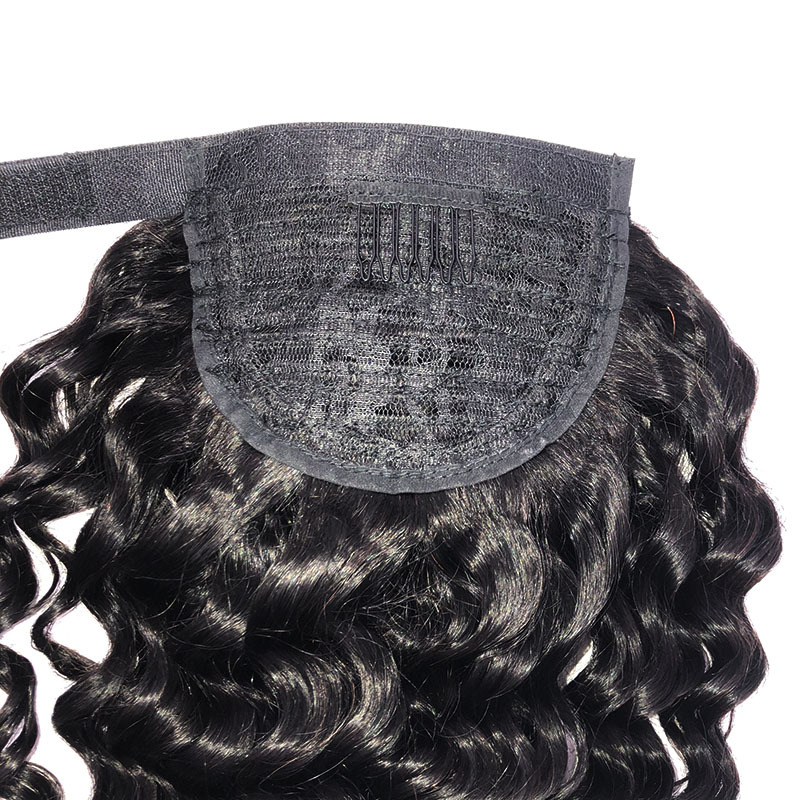 Brazilian 100% Human Hair Magic Tape Tie Deep Wave Ponytail 8-24inch Peruvian Indian Malaysian 70-100g Hook & Loop