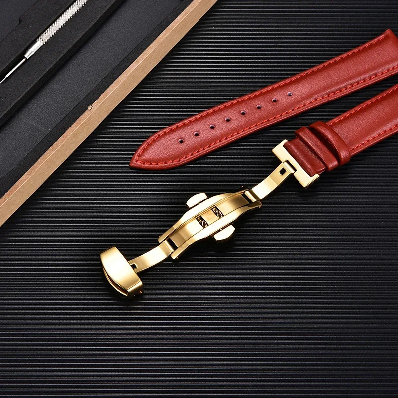 Calfskin Leather Watch Band with Butterfly Buckle 18mm 20mm 22mm 24mm Watchbands Watches Accessories Men Women Wrist Straps 240515