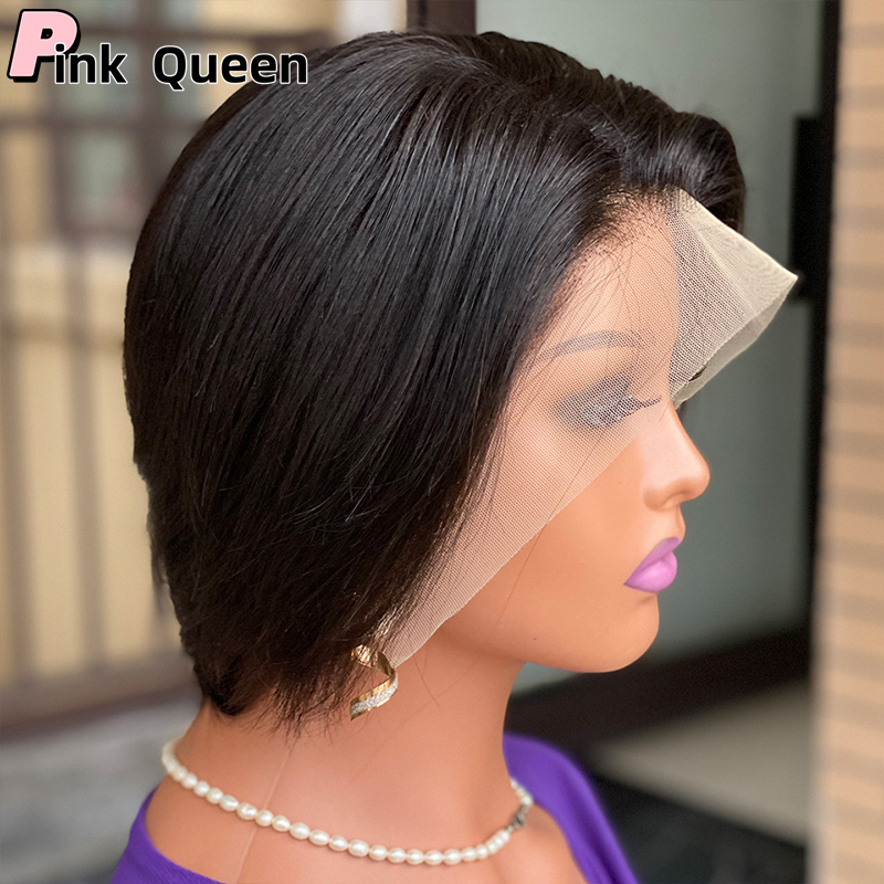 13x4 Pixie Cut Lace Front Wigs Human Hair 150 Density Bouncy Straight hair 6inch Natural Black fashion Lace Front Wig