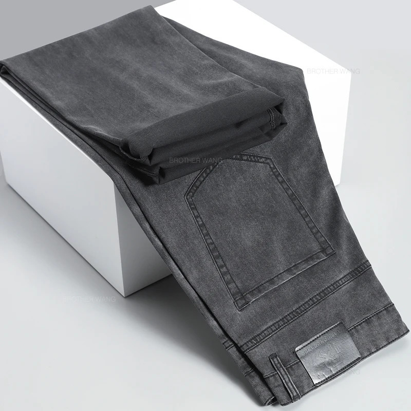 Summer Ice Silk Thin Light Gray Jeans for Men Loose Wide Leg Plus Size Casual Trousers High Quality Stretch Soft Fabric Pants 240430