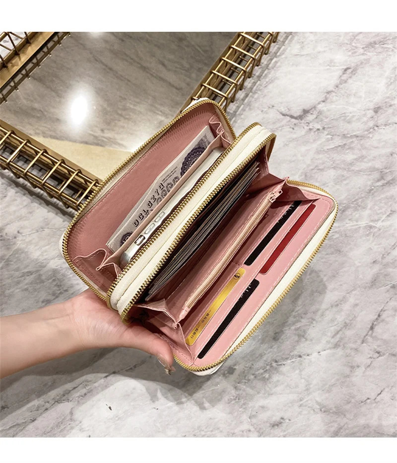 Fashion Zipper Wallets Womens Long Purses Handbags Coin Purse Cards Holder PU Leather Billfold Wallet 240514