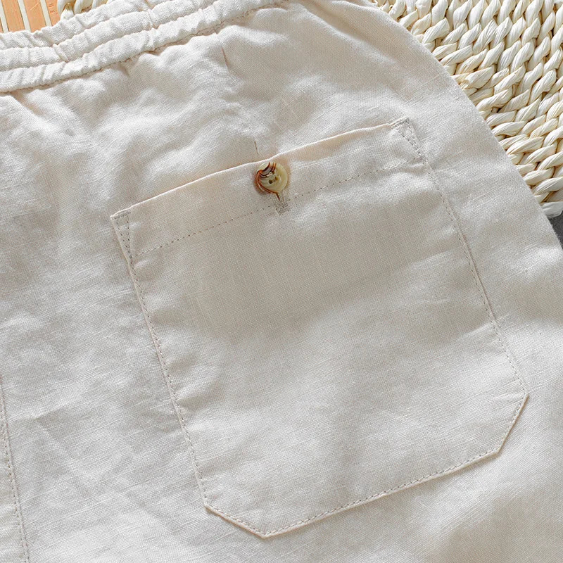 Pure Linen Men Casual Pants Solid White Straight Breathable Fashion Comfortable Full Length Trousers Male Autumn Pant 240515