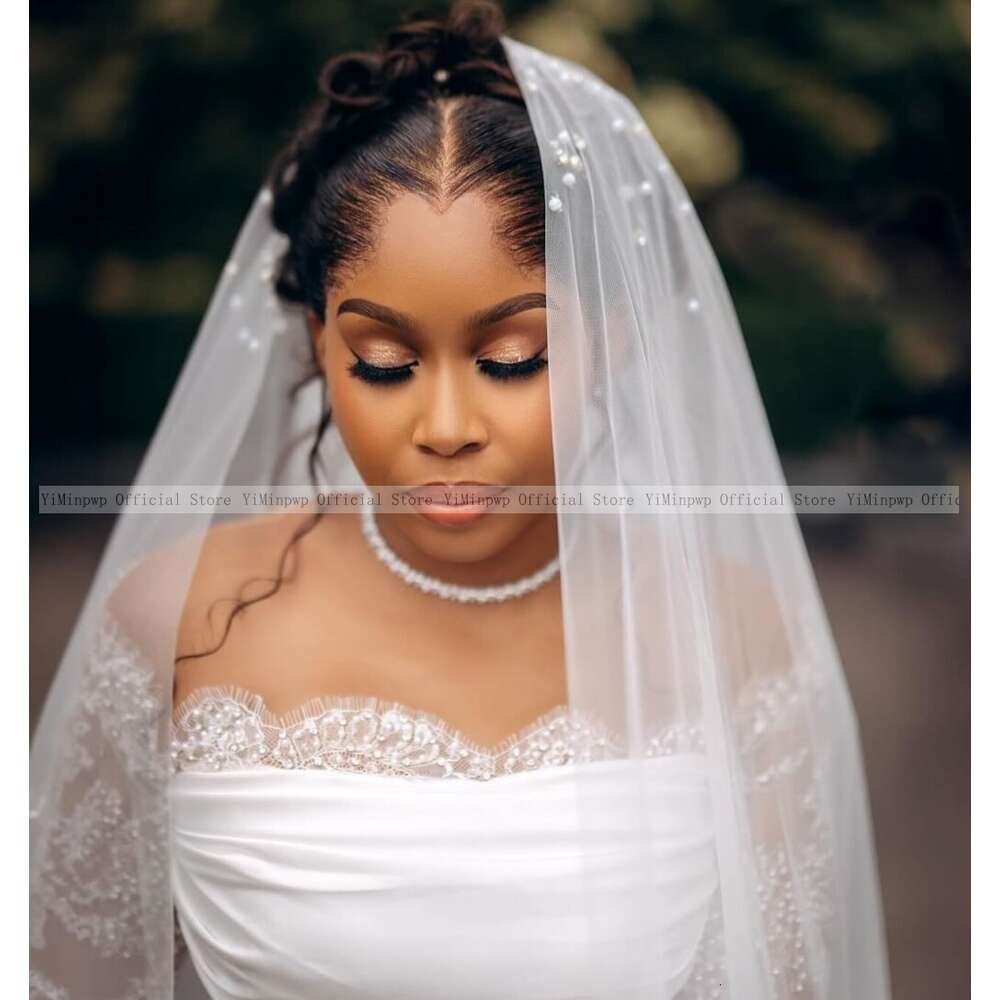 White Mermaid Wedding Dresses with Detachable Train Sheer Neck Long Sleeve up Closure Lace Beading African Bridal Gowns