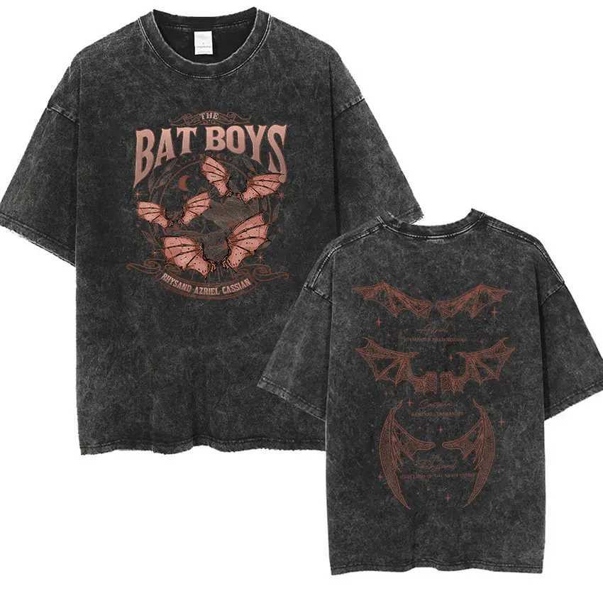 Men's T-Shirts The Bat Boys Rhysand Azriel Cassian T Shirt Men Women Vintage Washed Short Slve T-shirts Aesthetic Clothing Oversized T-Shirt T240