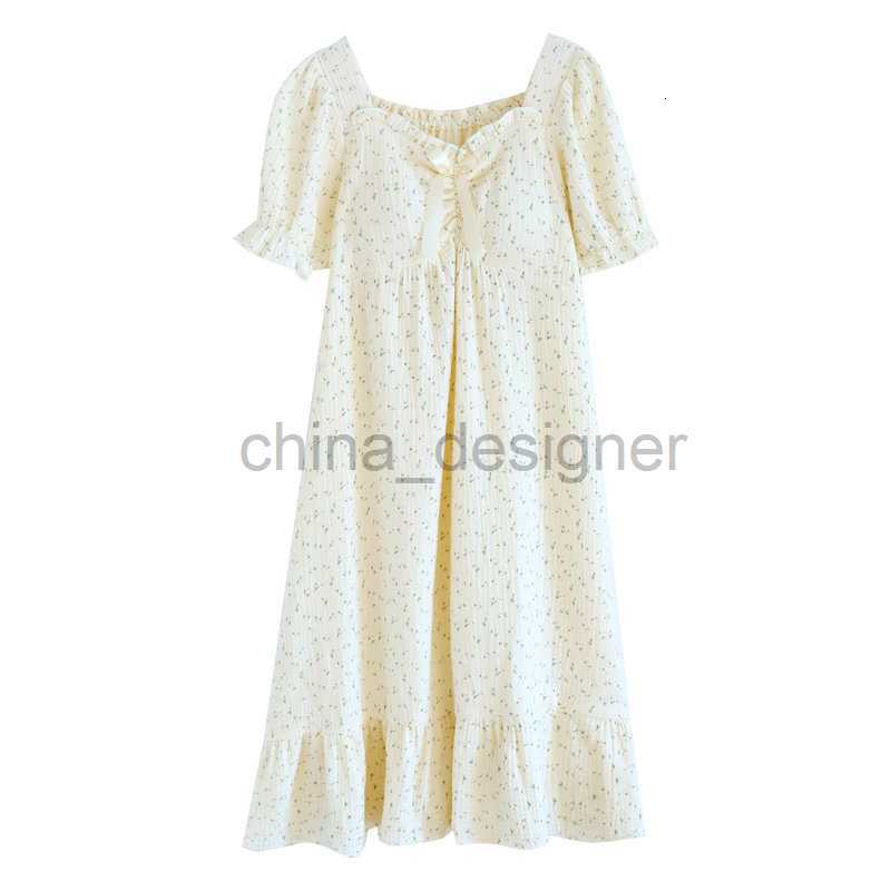 Women's summer pure cotton gauze short sleeved medium length dress with chest pad for sleeping, can be worn as a sweet maternity home outfit