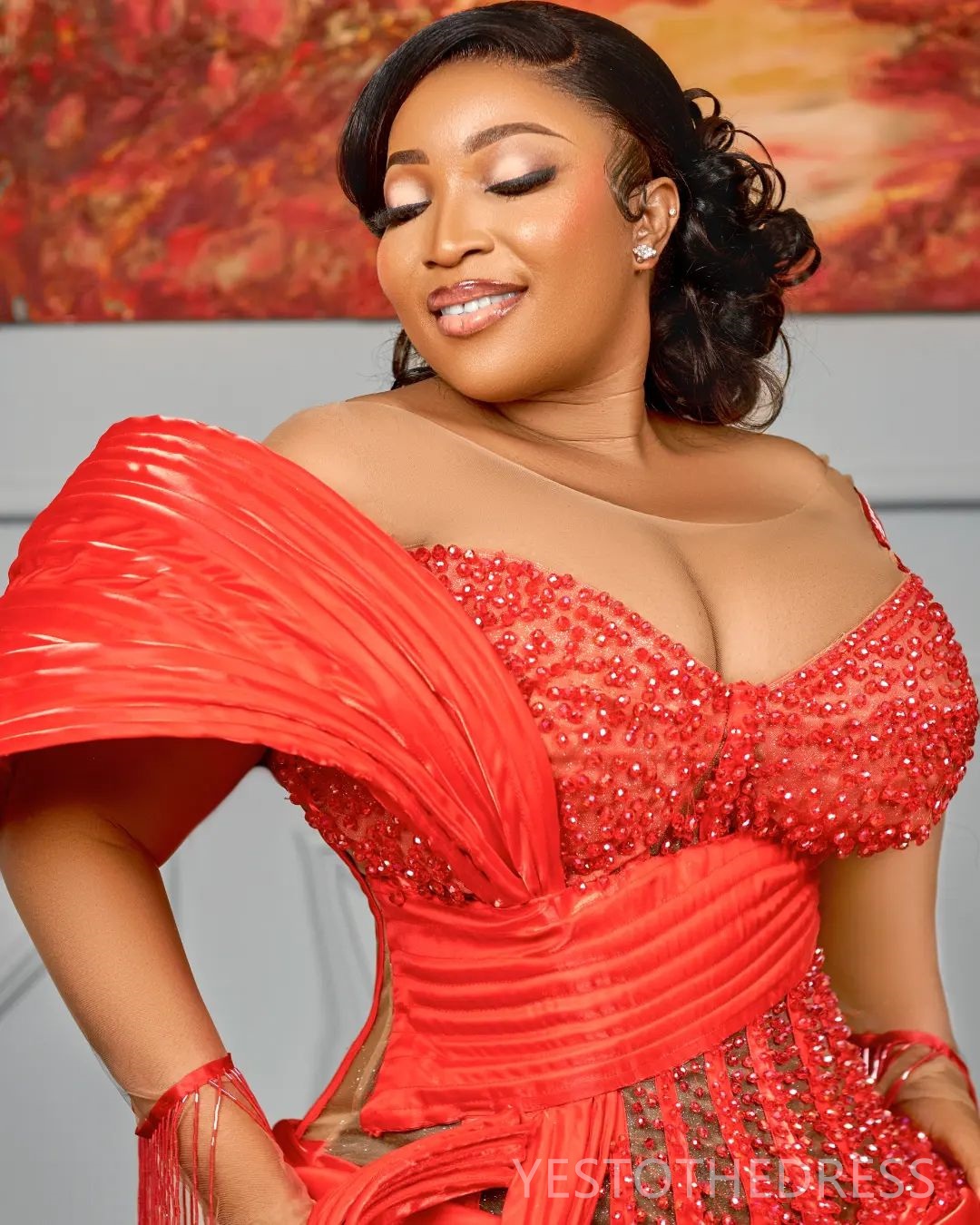 2024 Red Plus Size Prom Dresses for Special Occasions Promdress Illusion Sheer Neck Beaded Tassel Birthday Dress Second Reception Gowns Engagement Gow