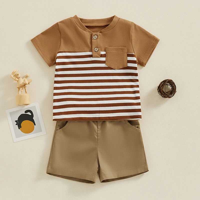Clothing Sets 0-36months Toddler Boys Summer Outfits Contrast Color Stripe Buttons Pocket T-Shirts Tops And Shorts Baby Boys 2pcs Clothes Set