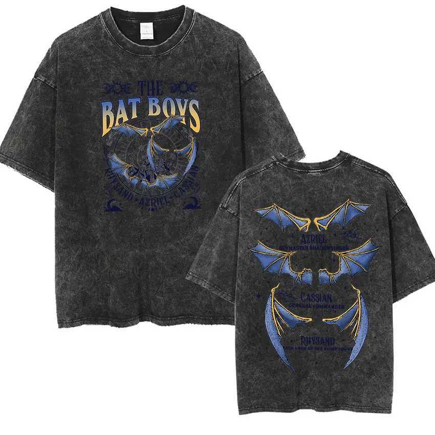 Men's T-Shirts The Bat Boys Rhysand Azriel Cassian T Shirt Men Women Vintage Washed Short Slve T-shirts Aesthetic Clothing Oversized T-Shirt T240