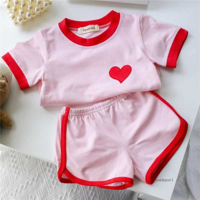Clothing Sets 2 Pcs Girls Clothes Set 2024 Summer Children Clothing Pink Short Sleeve T-shirt and Shorts Girl Baby Clothes Casual Suit