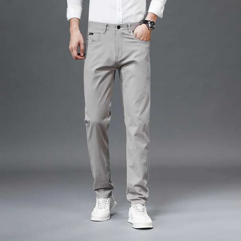 Men's Pants 2024 New 98%Cotton Casual Pants Men Solid color Business Fashion Slim Straight Fit Chinos Gray Autumn Winter Brand Trousers Male Y240
